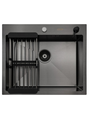 Кухонная мойка Arfeka Eco AR 60x50 (комплект коландер+дозатор) Black сверху