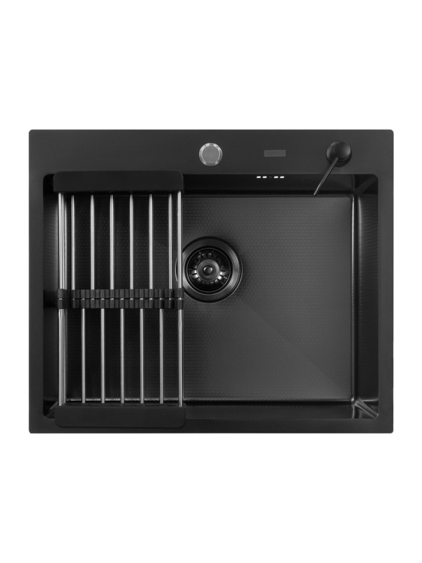 Кухонная мойка Arfeka Eco AR 60x50 (комплект коландер+дозатор) Black Decor сверху