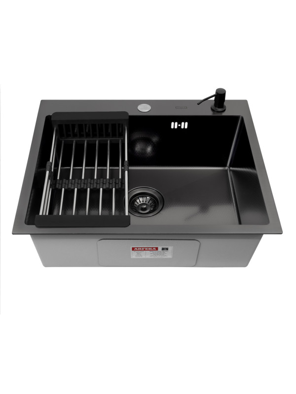 Кухонная мойка Arfeka Eco AR 60x50 (комплект коландер+дозатор) Black Decor спереди