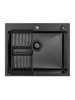 Кухонная мойка Arfeka Eco AR 60x50 (комплект коландер+дозатор) Black Decor Millet Grains сверху