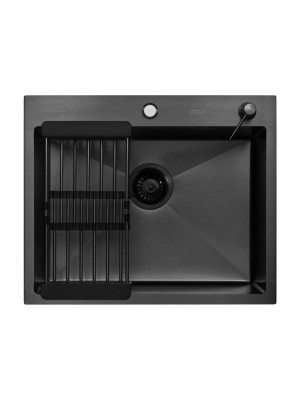 Кухонная мойка Arfeka Eco AR 60x50 (комплект коландер+дозатор) Black Decor Volcanic Rock сверху