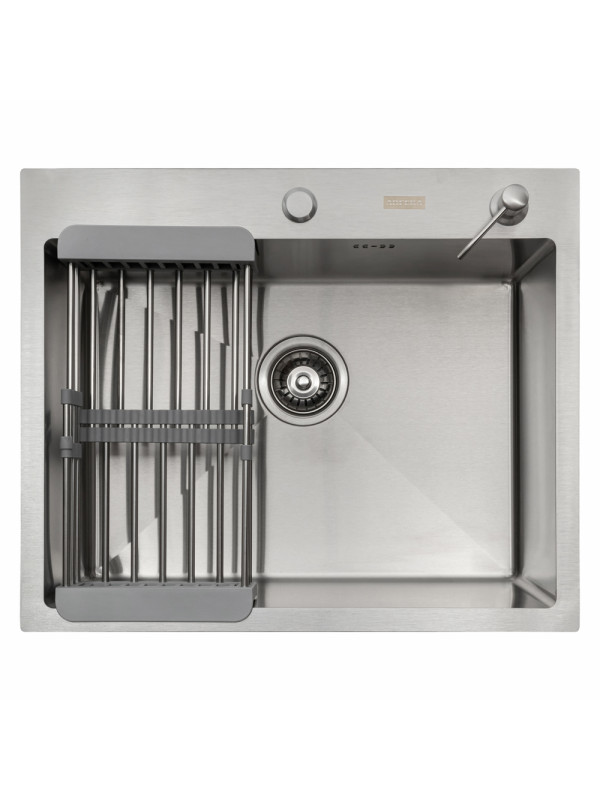 Кухонная мойка Arfeka Eco AR 60x50 (комплект коландер+дозатор) Satin сверху