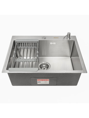 Кухонная мойка Arfeka Eco AR 60x50 (комплект коландер+дозатор) Satin спереди