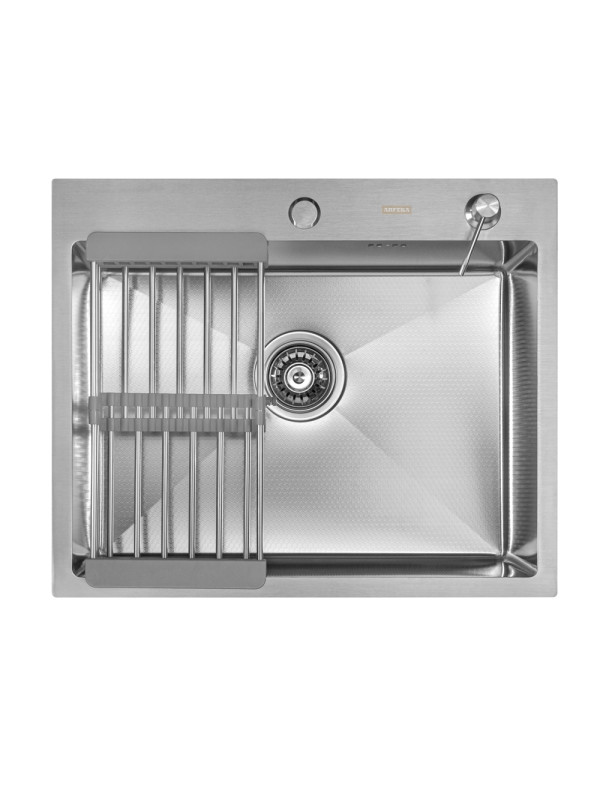 Кухонная мойка Arfeka Eco AR 60x50 (комплект коландер+дозатор) Satin Decor сверху