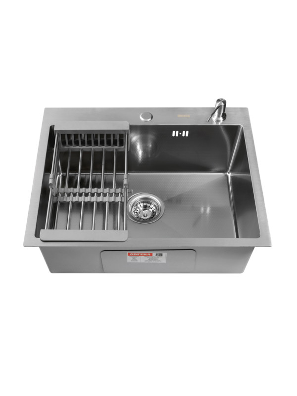 Кухонная мойка Arfeka Eco AR 60x50 (комплект коландер+дозатор) Satin Decor спереди
