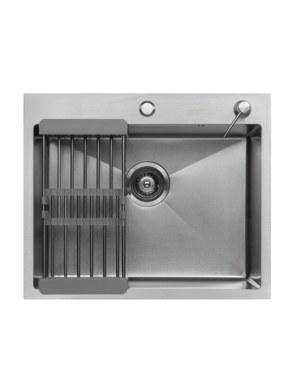 Кухонная мойка Arfeka Eco AR 60x50 (комплект коландер+дозатор) Satin Decor Volcanic Rock сверху