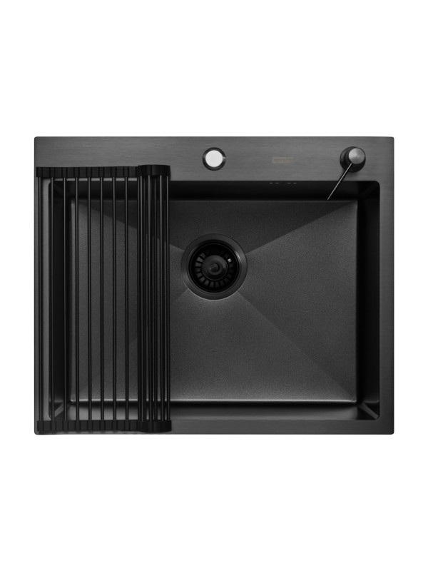 Кухонная мойка Arfeka Eco AR 60x50 (комплект роллер-мат+дозатор) Black Decor Volcanic Rock сверху