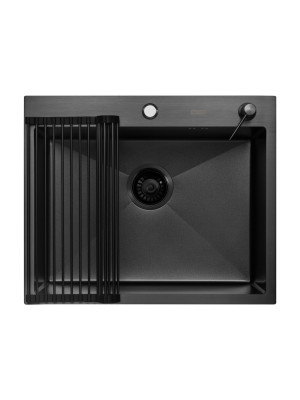 Кухонная мойка Arfeka Eco AR 60x50 (комплект роллер-мат+дозатор) Black Decor Volcanic Rock сверху