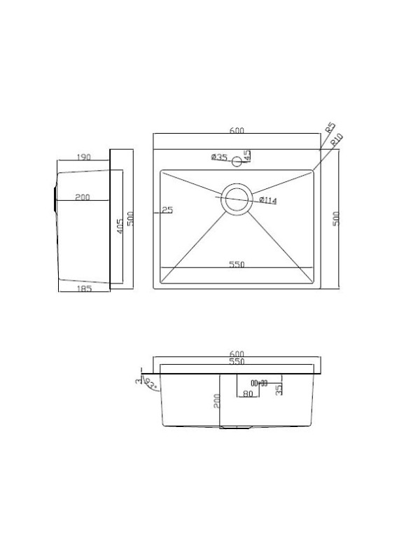 Кухонная мойка Arfeka Eco AR 60x50 (комплект роллер-мат+дозатор) Satin схема