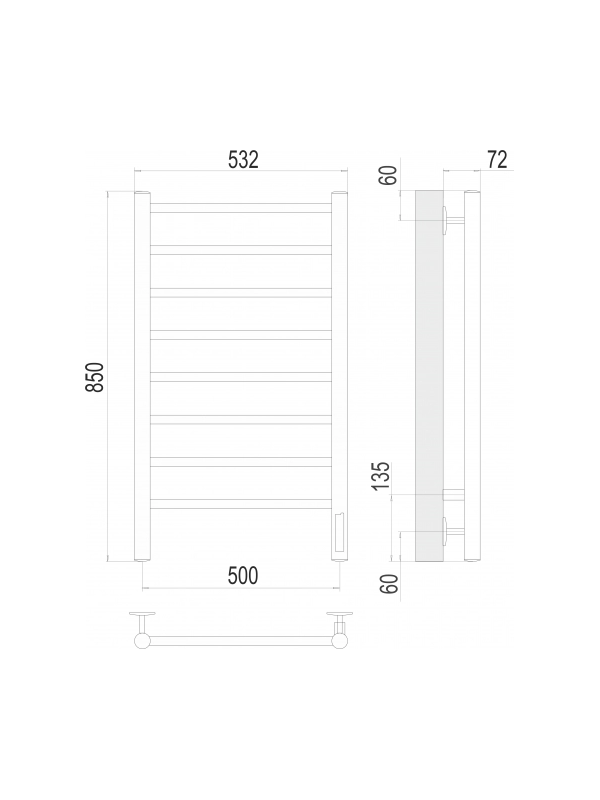 Полотенцесушитель Terminus Аврора Quick Touch электро П8 500х850 НП схема