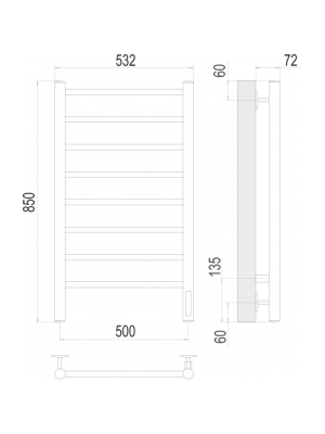 Полотенцесушитель Terminus Аврора Quick Touch электро П8 500х850 НП схема