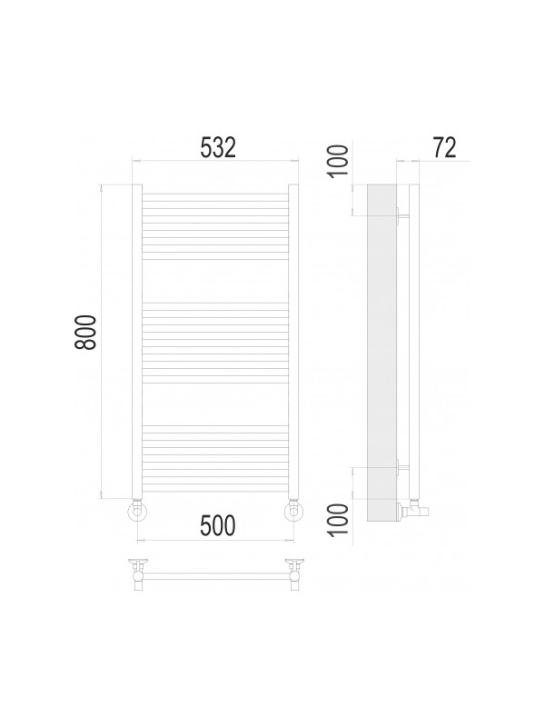 Полотенцесушитель Terminus Аврора П16 500х800 НП (1/2") Матовое Золото схема