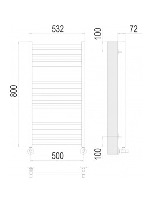 Полотенцесушитель Terminus Аврора П16 500х800 НП (1/2") Матовое Золото схема