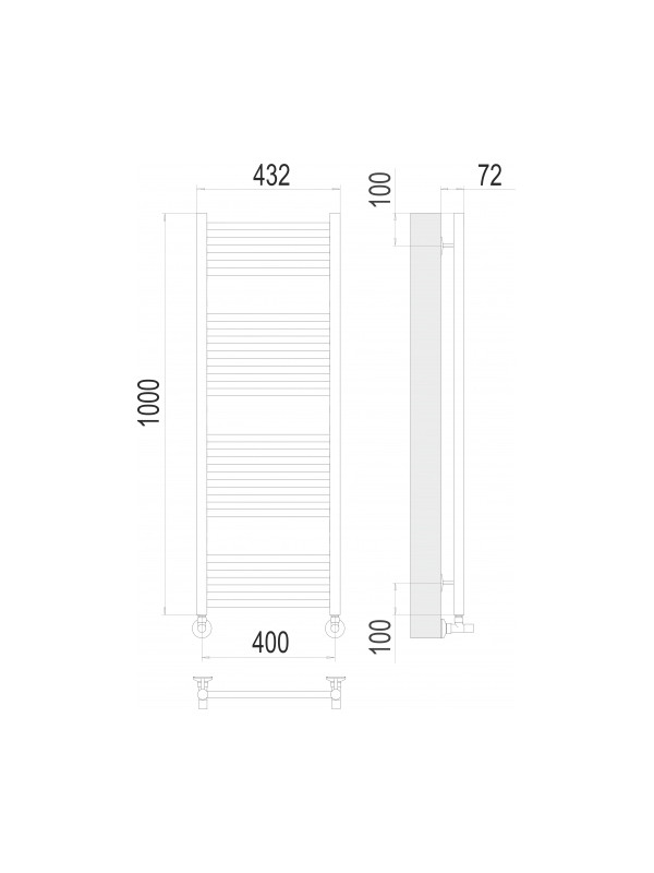 Полотенцесушитель Terminus Аврора П20 400x1000 НП (1/2") схема