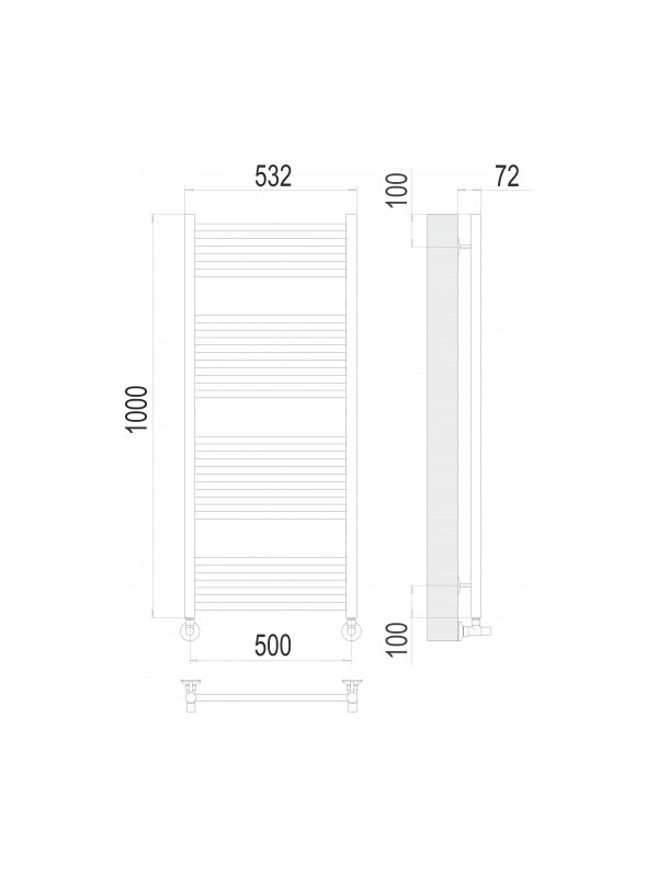 Полотенцесушитель Terminus Аврора П20 500x1000 НП (1/2") Матовое Золото схема