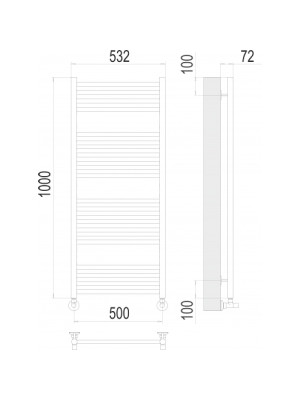 Полотенцесушитель Terminus Аврора П20 500x1000 НП (1/2") Матовое Золото схема