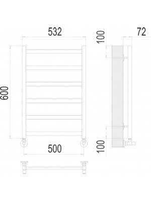 Полотенцесушитель Terminus Аврора П6 500x600 НП (1/2") Матовое Золото схема