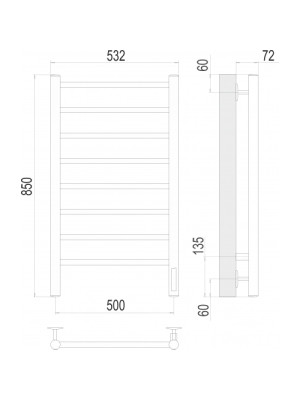 Полотенцесушитель Terminus Аврора Quick Touch электро П8 500х850 НП Матовое Золото схема