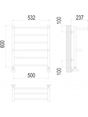 Полотенцесушитель Terminus Аврора П6 500х600 НП (1/2") с 2 полочками схема