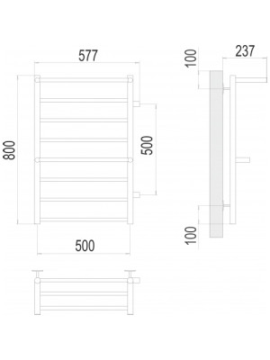 Полотенцесушитель Terminus Аврора П8 500х800 БП (1") с 2 полочками схема