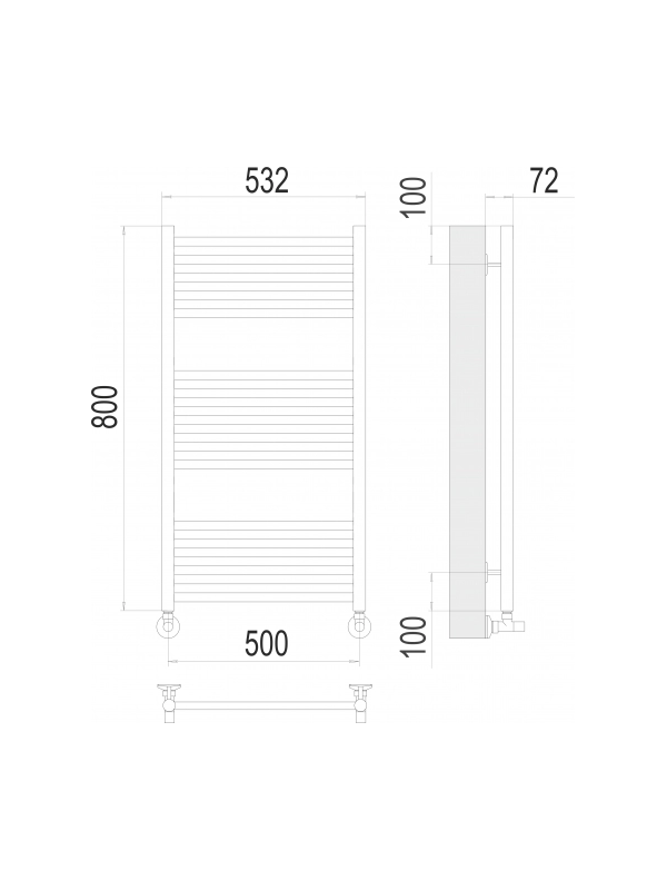 Полотенцесушитель Terminus Аврора П16 500х800 НП (1/2") Сатин схема