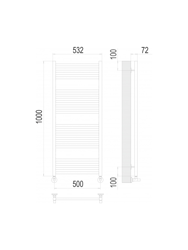 Полотенцесушитель Terminus Аврора П20 500х1000 НП (1/2") Сатин схема