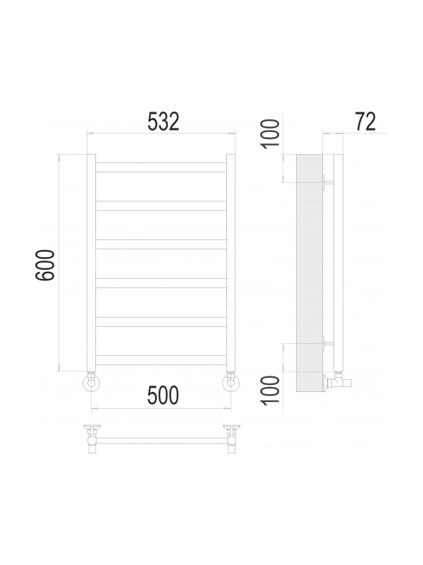 Полотенцесушитель Terminus Аврора П6 500х600 НП (1/2") Сатин схема