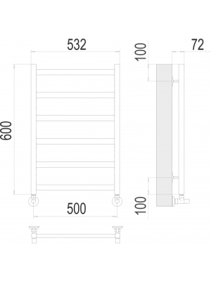 Полотенцесушитель Terminus Аврора П6 500х600 НП (1/2") Сатин схема