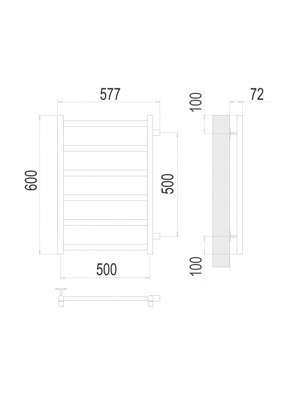 Полотенцесушитель Terminus Аврора П6 500х600 БП (1") Сатин схема