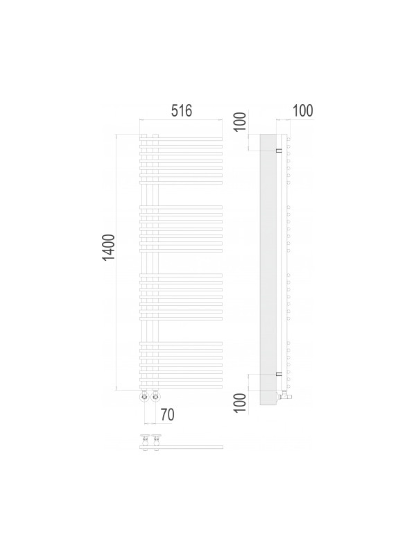 Полотенцесушитель Terminus Астра П28 70х1400 НП (1/2") схема