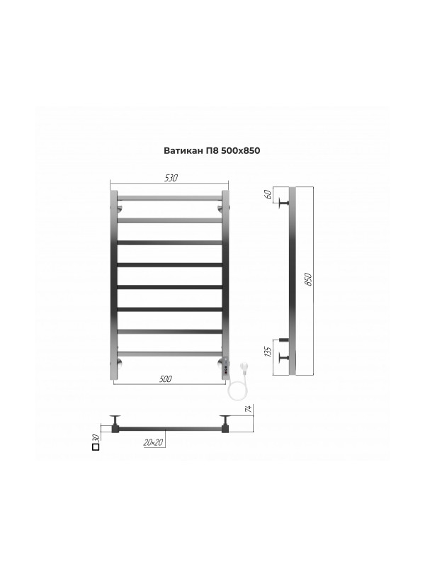 Полотенцесушитель Terminus Ватикан Quick Touch электро П8 500х850 НП схема