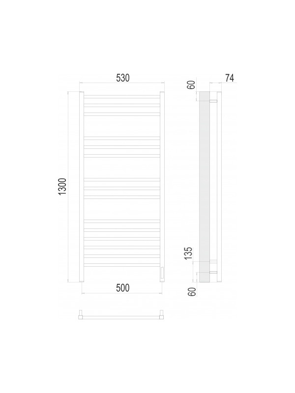 Полотенцесушитель Terminus Ватикан Sensor Quick Touch электро П15 500х1300 НП схема