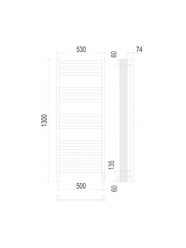 Полотенцесушитель Terminus Енисей Sensor Quick Touch электро П15 500х1300 НП схема