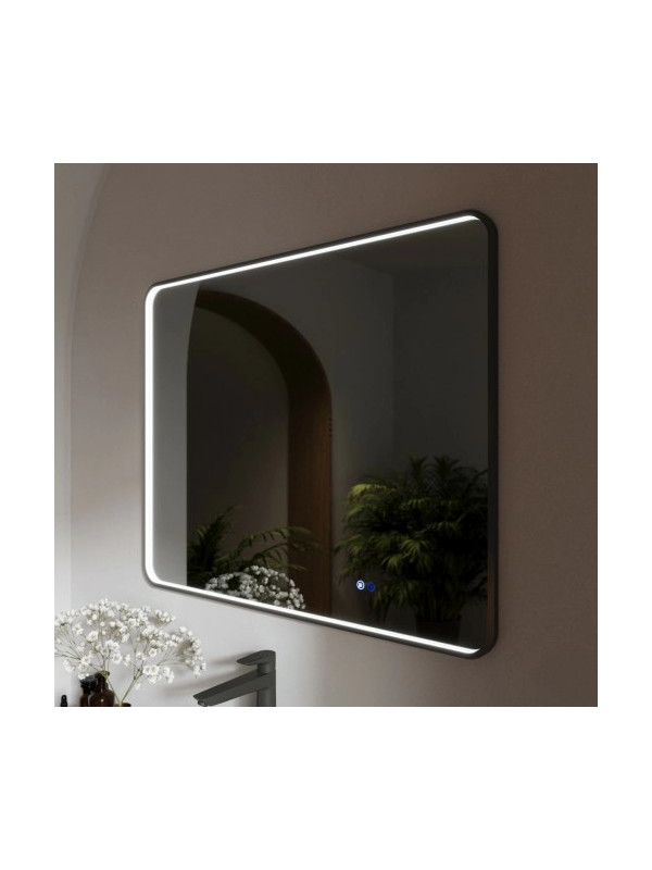 Зеркало Benetto Ellisse 100x80 черный под углом с подсветкой