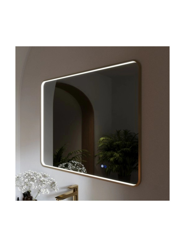 Зеркало Benetto Ellisse 100x80 золотой сбоку с подсветкой