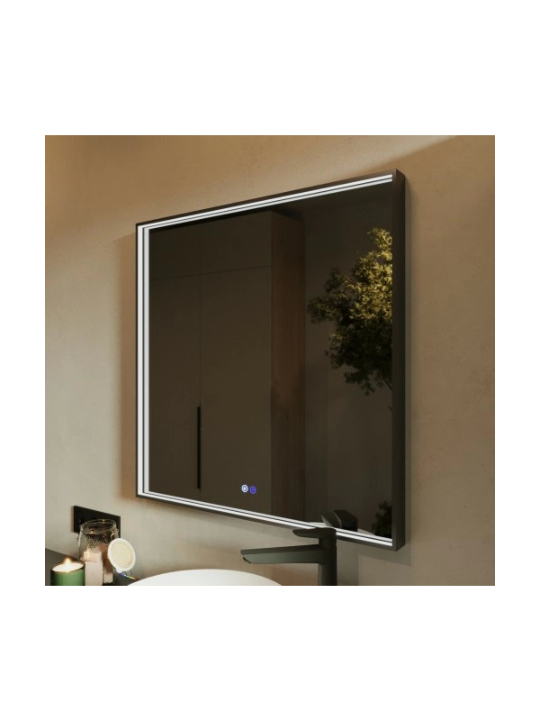 Зеркало Benetto Fresco 80x80 черный сбоку с подсветкой