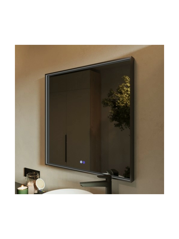 Зеркало Benetto Fresco 80x80 черный сбоку без подсветки