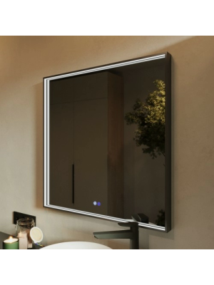Зеркало Benetto Fresco 80x80 черный сбоку с подсветкой
