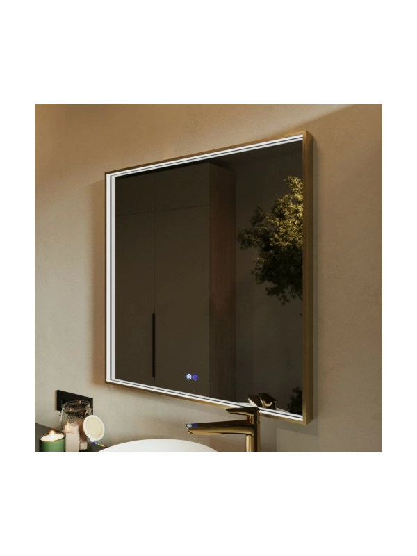 Зеркало Benetto Fresco 80x80 золотой под углом с подсветкой