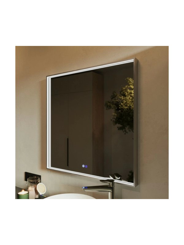 Зеркало Benetto Fresco 80x80 серебристый сбоку с подсветкой