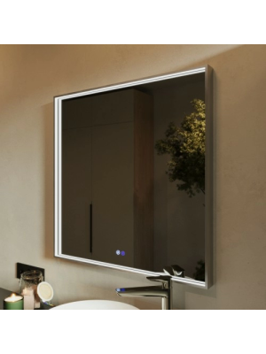 Зеркало Benetto Fresco 80x80 серебристый сбоку с подсветкой