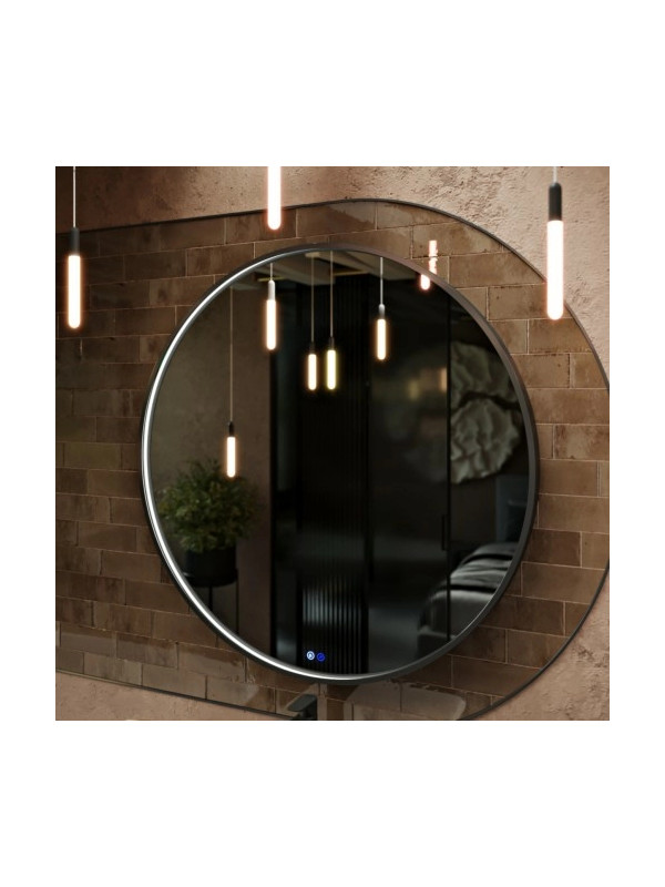 Зеркало Benetto Sanrey 100x100 черный под углом с подсветкой