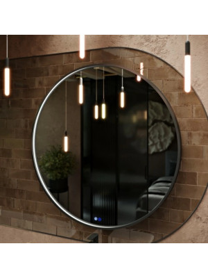 Зеркало Benetto Sanrey 100x100 черный под углом с подсветкой