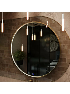 Зеркало Benetto Sanrey 80x80 золотой сбоку с подсветкой