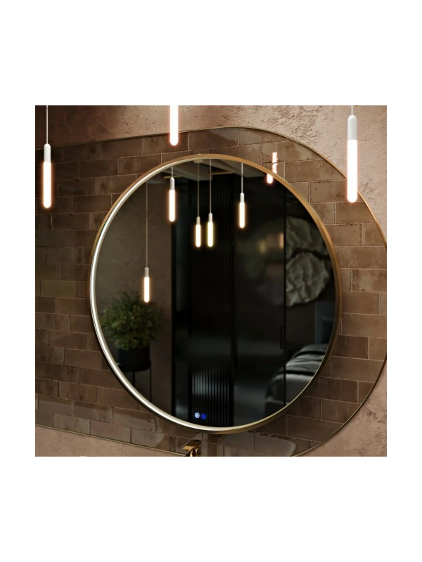 Зеркало Benetto Sanrey 90x90 золотой под углом с подсветкой