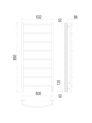 Полотенцесушитель Terminus Классик Quick Touch электро П8 500х850 НП Сатин схема
