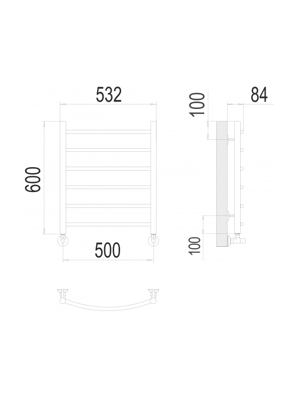 Полотенцесушитель Terminus Классик П6 500х600 НП (1/2") Сатин схема