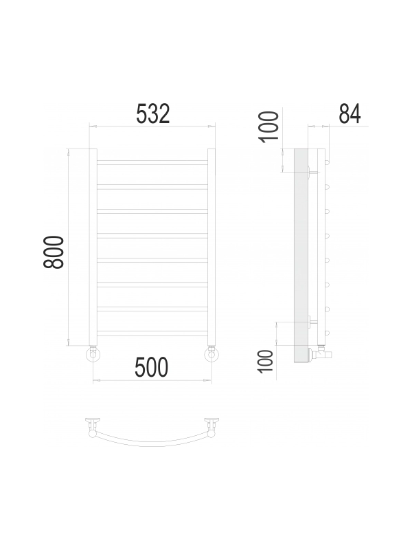 Полотенцесушитель Terminus Классик П8 500х800 НП (1/2") Сатин схема