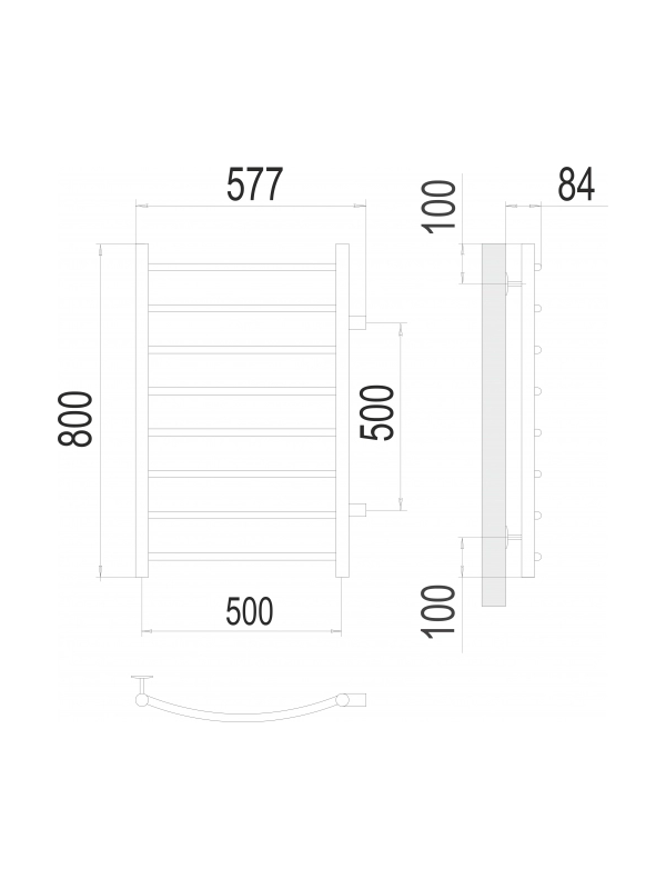 Полотенцесушитель Terminus Классик П8 500х800 БП (1") Сатин схема