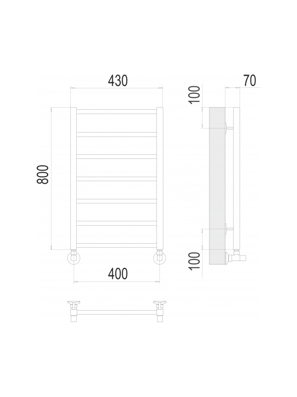 Полотенцесушитель Terminus Контур П7 400х800 НП (1/2") схема